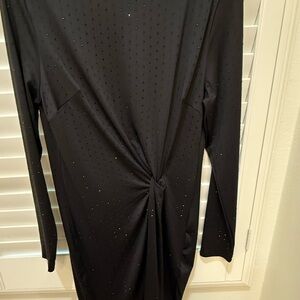 Black Long Sleeve Twist Front Dress with Sparkle